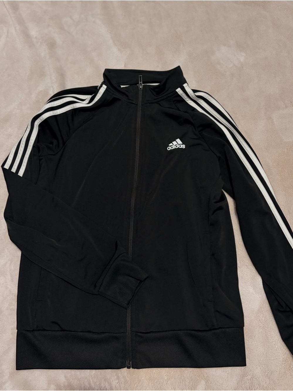 adidas Black Track Jacket with White Stripe Accents